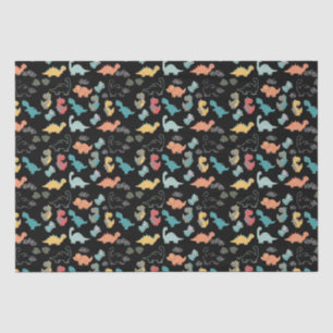 Papier Mousseline Dinosaures multicolores sur Arrière - plan noir
