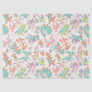Papier Mousseline Dinosaures rose mignon Motif