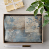 Papier Mousseline Distressed Ephemera Collage in Blue and Beige (Cadeau)