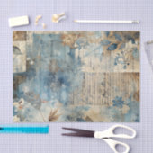 Papier Mousseline Distressed Ephemera Collage in Blue and Beige (Artisanat)