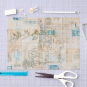Papier Mousseline Distressed Ephemera Collage with Blue Highlights (Artisanat)
