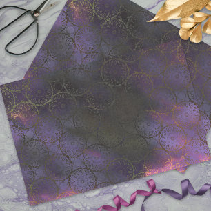 Papier Mousseline Distressed Ornate foncé violet rose or Damas