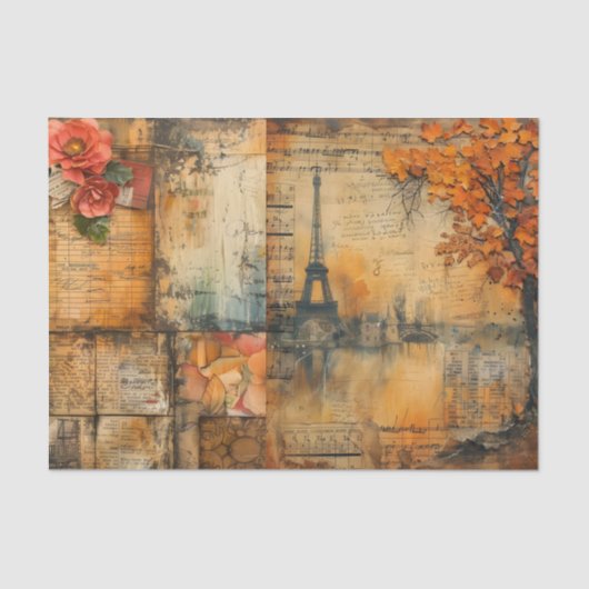 Papier Mousseline Distressed Paris Collage in Fall Colors (Recto)
