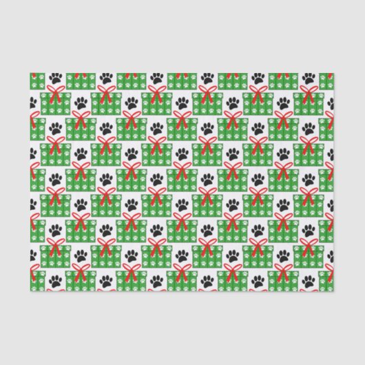 Papier Mousseline Dog Paw Print Gift Box Pattern Design Red Green (Recto)