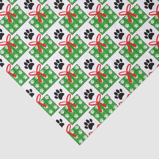 Papier Mousseline Dog Paw Print Gift Box Pattern Design Red Green (Détail)