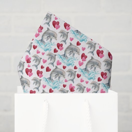 Papier Mousseline Dolphin Love Valentine's Tissue Paper in White (Sac cadeau)