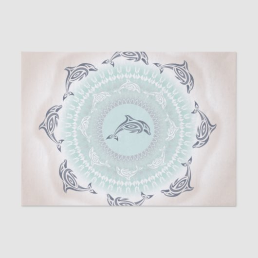 Papier Mousseline Dolphins Mandala Pale Blue Taupe (Recto)