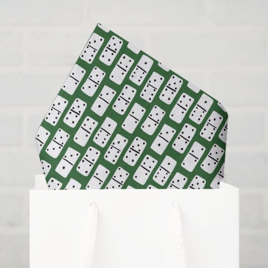 Papier Mousseline Dominos blancs avec points noirs sur motif vert (Sac cadeau)