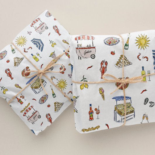 Papier Mousseline Doodle d'été italien méditerranéen