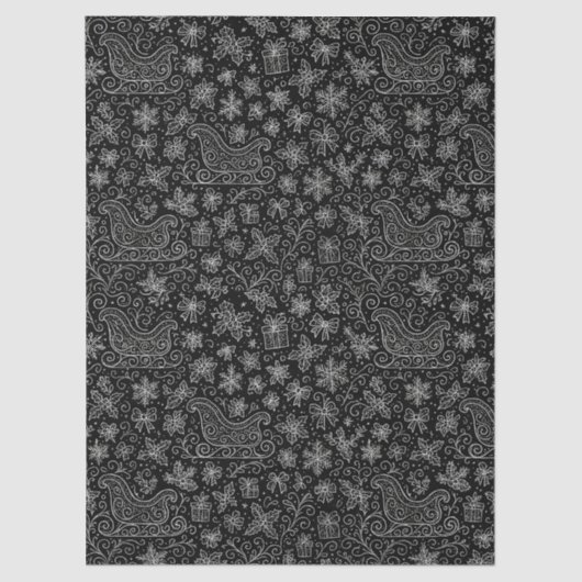 Papier Mousseline Doodle noir et blanc Motif de l'aube de Noël (Recto)