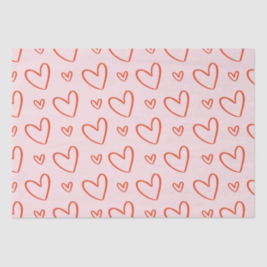 Papier Mousseline Doodles de coeur mignons - rose et rouge (Recto)