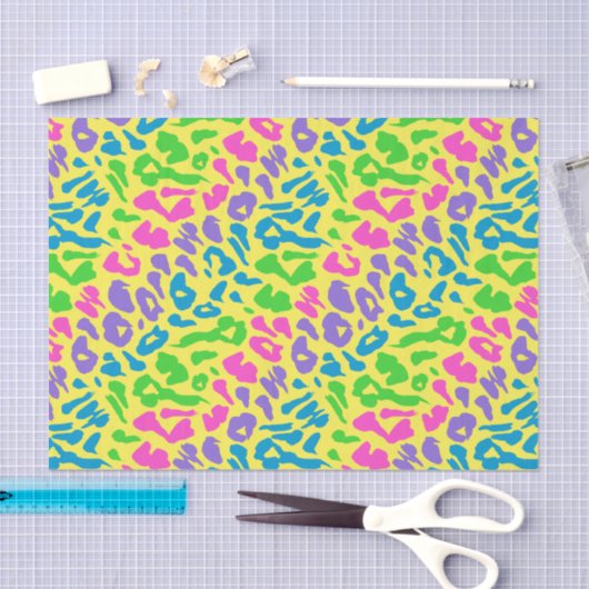 Papier Mousseline Dos Jaune Leopard Néon Découpage (Artisanat)