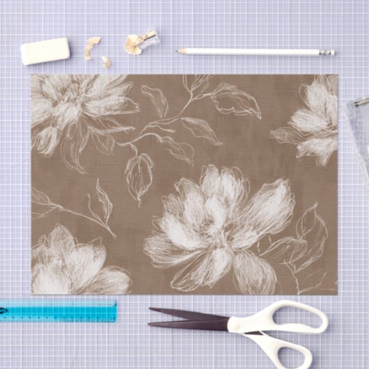 Papier Mousseline Douche de Mariage Fleurie Marron Crème (Artisanat)