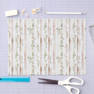 Papier Mousseline Douche de Mariage Rayures Florales Roses