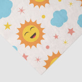 Papier Mousseline Doux soleil souriant avec nuages et étoiles Patter (Détail)