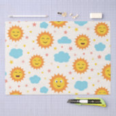 Papier Mousseline Doux soleil souriant avec nuages et étoiles Patter (Artisanat)