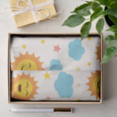 Papier Mousseline Doux soleil souriant avec nuages et étoiles Patter (Cadeau)
