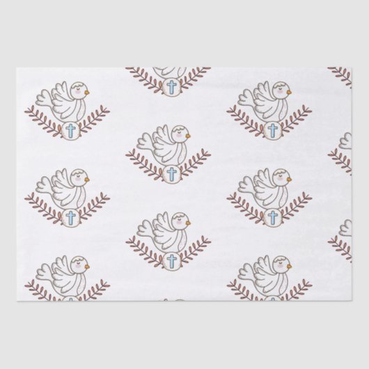 Papier Mousseline Dove Cross Religieux Baptême Christening (Recto)