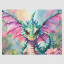 Dragon Avec Ailes Roses Aquarelle