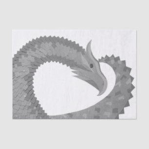 Papier Mousseline Dragon de coeur gris sur blanc