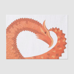 Papier Mousseline Dragon de coeur orange sur blanc