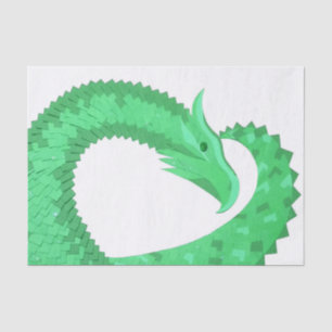 Papier Mousseline Dragon de coeur vert sur blanc