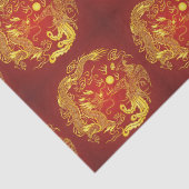 Papier Mousseline Dragon Rouge Doré Phénix Cadeau de Mariage Chinois (Détail)