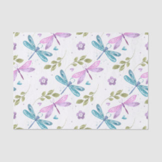 PAPIER MOUSSELINE DRAGONFLIERS DE COULEUR D'EAU ROSE BLEU