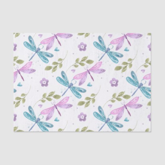 PAPIER MOUSSELINE DRAGONFLIERS DE COULEUR D'EAU ROSE BLEU (Recto)