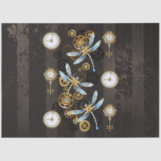 Papier Mousseline Dragonflies de Steampunk sur arrière - plan rayé b (Recto)