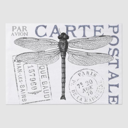 Papier Mousseline Dragonfly Carte Postale Français Postmark Decoupag (Recto)