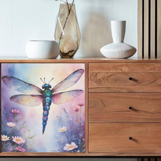 Papier Mousseline Dragonfly Decoupage avec Fleurs Aquarelle violette