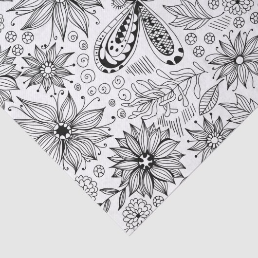 Papier Mousseline Dragonfly et doodle de fleurs (Détail)