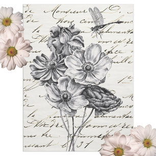Papier Mousseline Dragonfly Fleur sauvage de français Script Decoupa