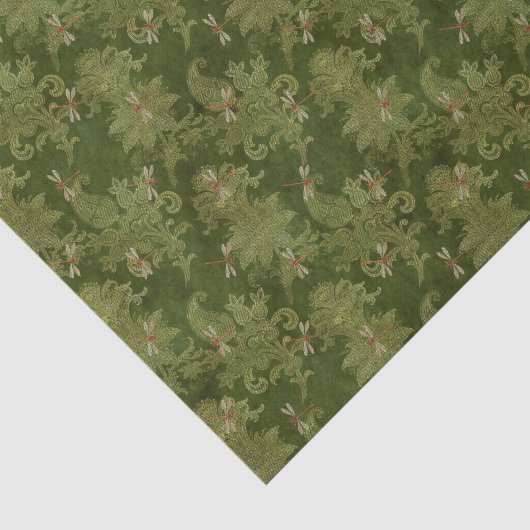 Papier Mousseline Dragonfly Green Damask (Détail)