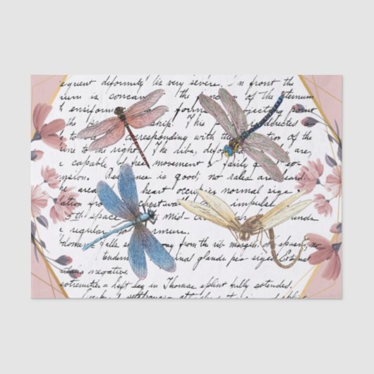 Papier Mousseline Dragonfly vintage et découpage de fleurs (Recto)