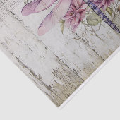 Papier Mousseline Dragonfly violet rustique sur Fleurs roses (Détail)