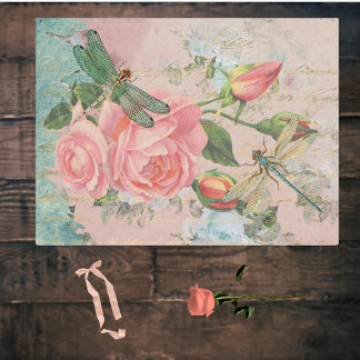 Papier Mousseline Dragonlies Roses et écriture manuscrite or Ephemer