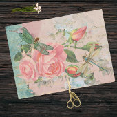 Papier Mousseline Dragonlies Roses et écriture manuscrite or Ephemer