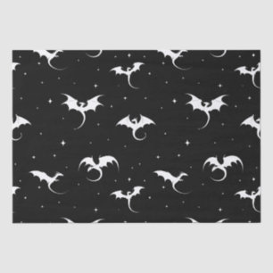 Papier Mousseline Dragons volants et étoiles sur arrière - plan noir