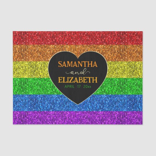 Papier Mousseline Drapeau LGBT coeur arc-en-ciel scintille mariage g (Recto)