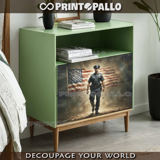 Papier Mousseline Drapeau USA avec agent de police vous protéger