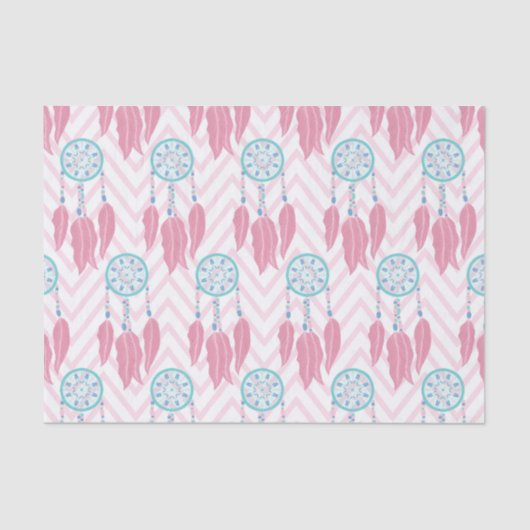 Papier Mousseline Dreamcatcher Bohème Turquoise Pink perlé Chevron (Recto)