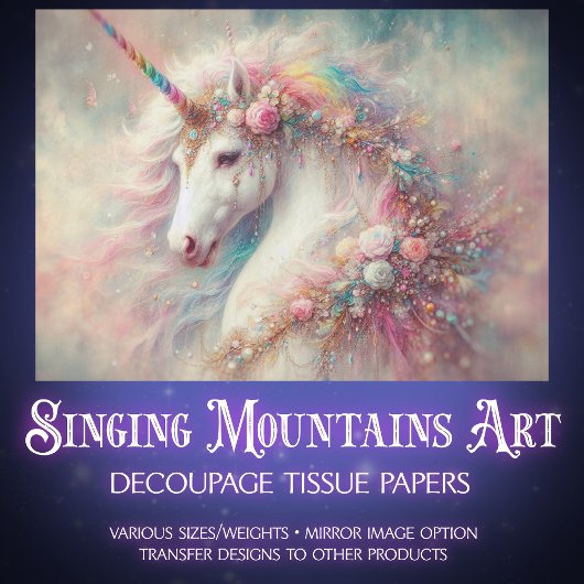 Papier Mousseline Dreamy Magic Unicorn Rainbow Hair Decoupage
