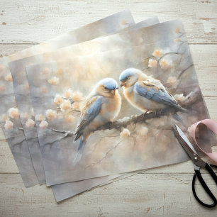 Papier Mousseline Dreamy Soft Pastel Romantic Lovebirds sur Branche