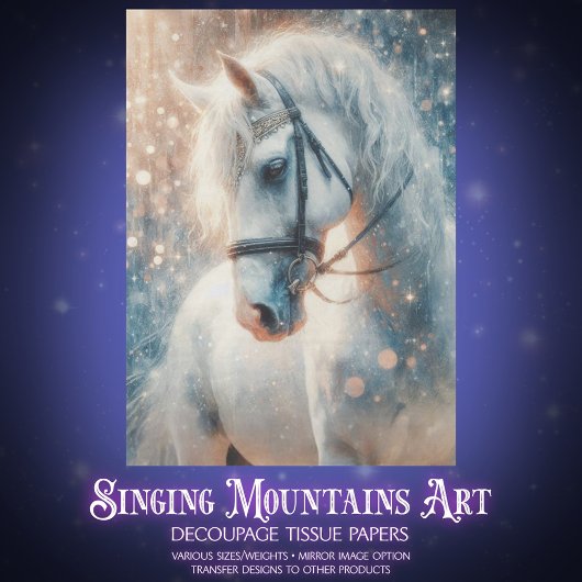 Papier Mousseline Dreamy White Horse Sparkly Art Decoupage
