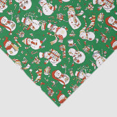 Papier Mousseline Drôle Cartoon Snowmen Motif de Noël sur Green (Détail)