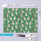Papier Mousseline Drôle Cartoon Snowmen Motif de Noël sur Green (Artisanat)
