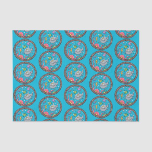 Papier Mousseline Drôle des créatures marines sous l'eau dessin anim (Recto)