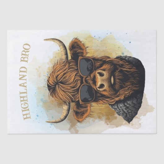 Papier Mousseline Drôle vache Highland portant des lunettes de solei (Recto)